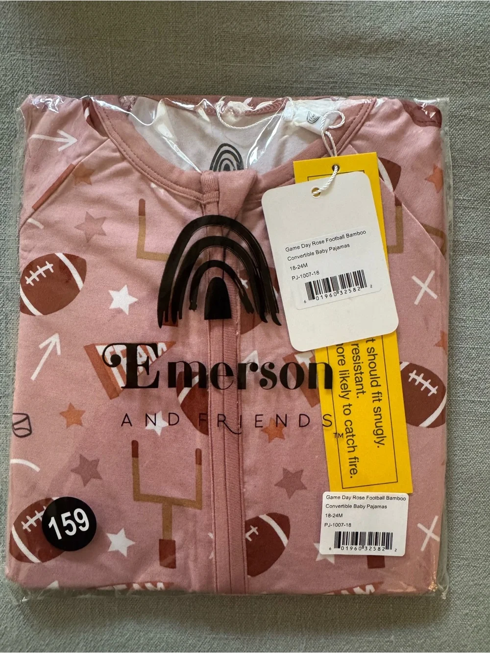 Emerson and Friends Rose Football Bamboo Baby Footie